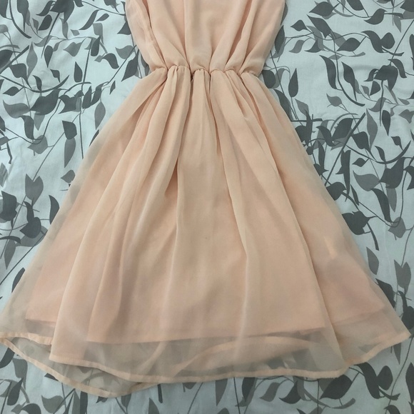 Pink dress w/ black beaded design on shoulders - Picture 2 of 7